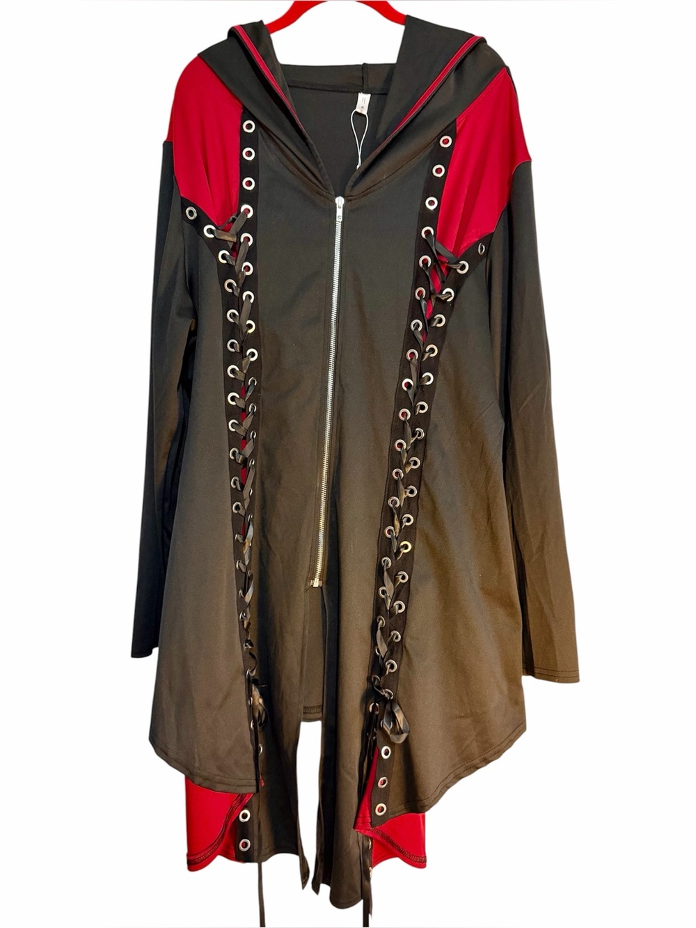 Rose Gal Zipper Asymmetrical Hoodie Black Red Sz 4X Women’s 22 Goth Witchy Fairy